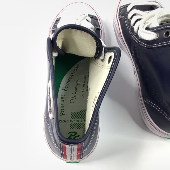 PF Flyers Navy High-Top Sneakers Faux Leather Rubber Toe Caps W8 M6.5 - Picture 8 of 8